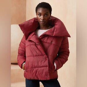 Banana Republic Burgundy Asymmetric Button Puffer Jacket